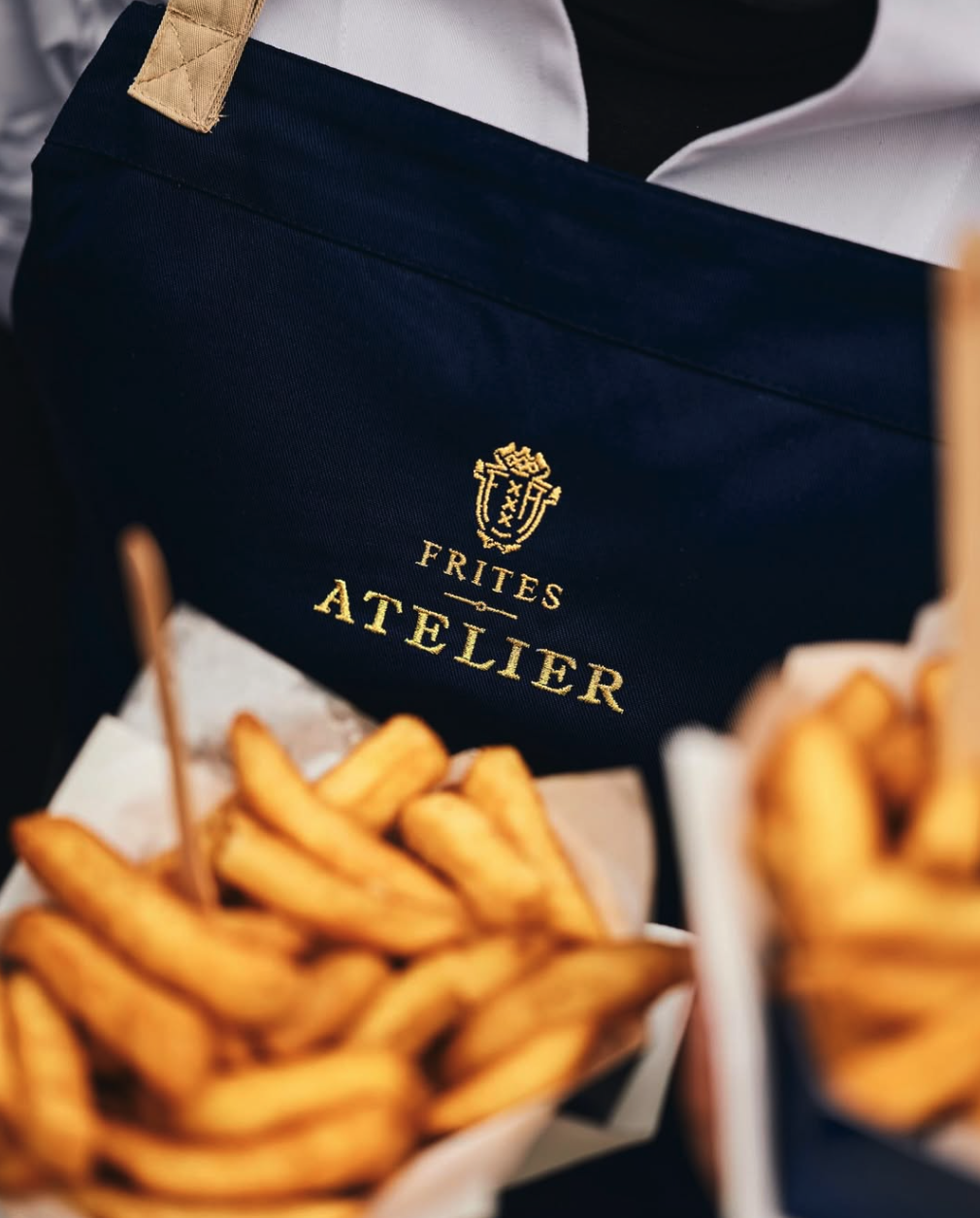 Frites Atelier schort met gouden logo