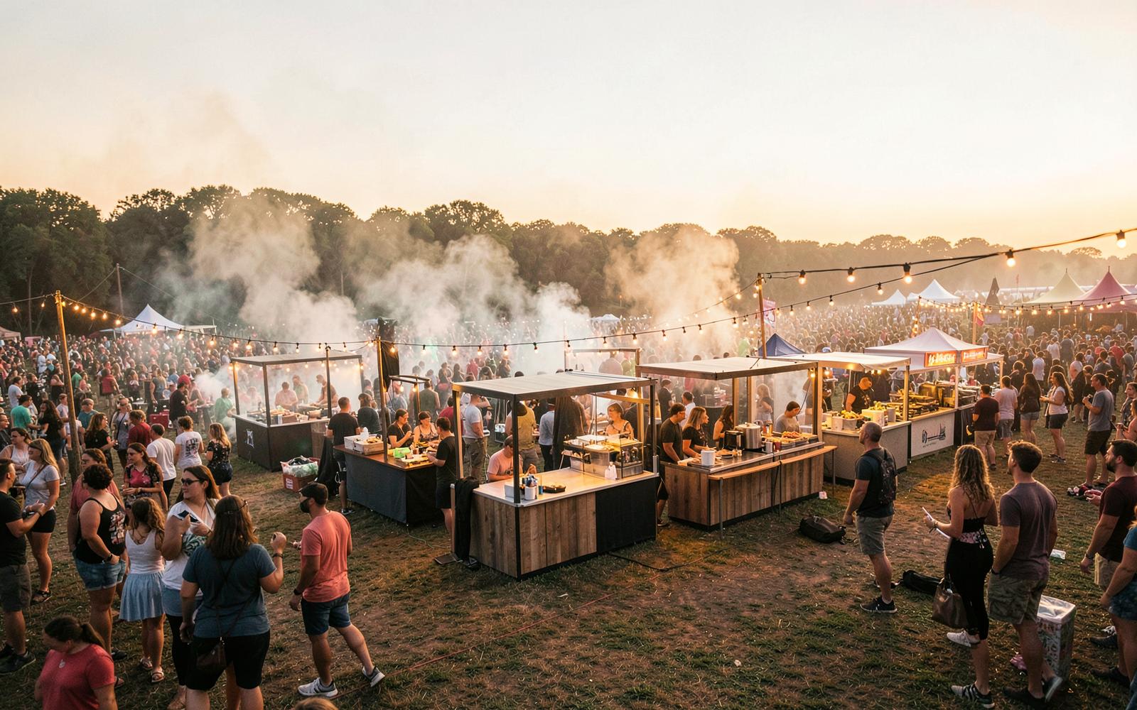 Foodstands op een groot muziekfestival